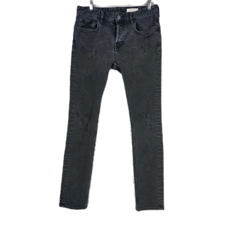 AllSaints Cigarette Skinny Jeans Mens 30 (32x31) Black Distressed Button Fly